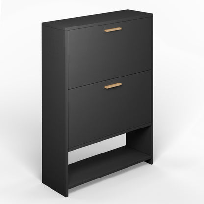 2 Drawer All Steel Large Shoe Cabinet - Black