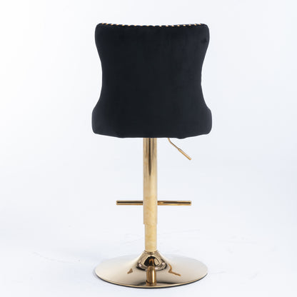 Stellar Golden Swivel Velvet Barstools Adjusatble Height - Black Set of 2