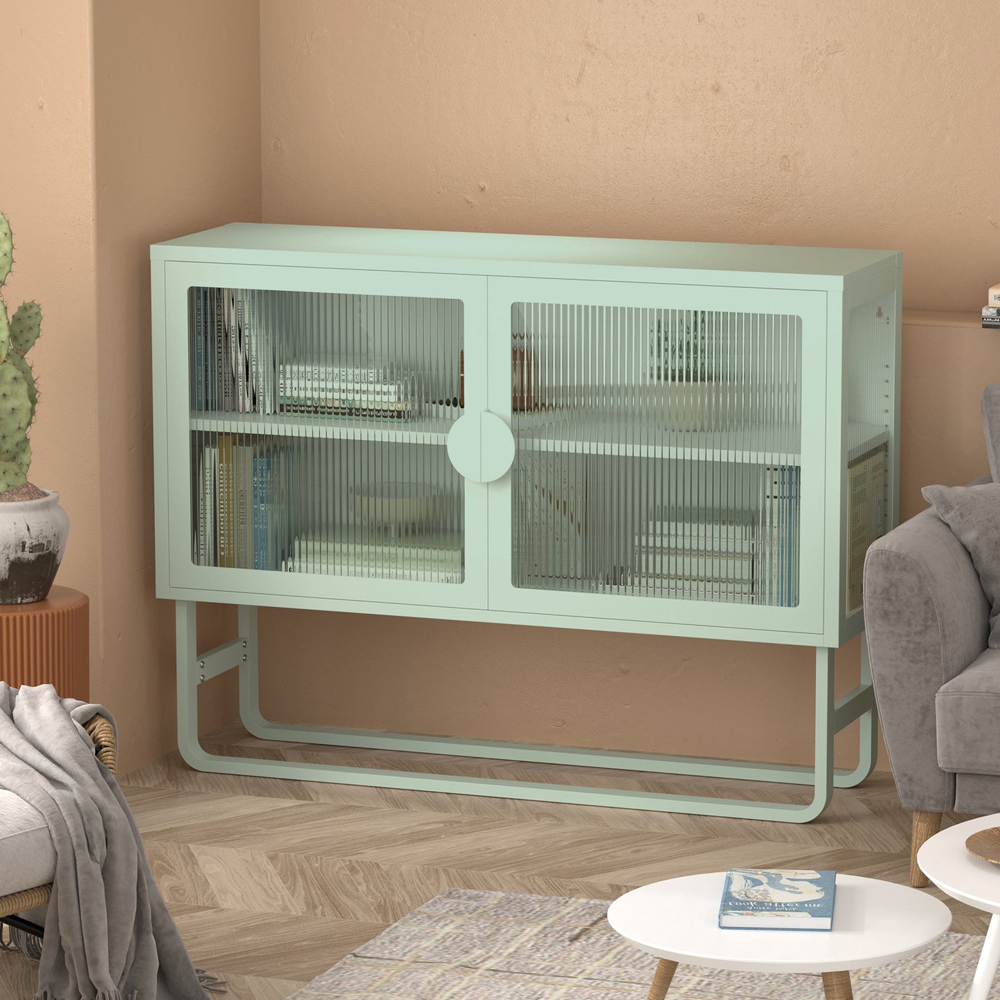 Tempered Glass Cabinet Credenza - Light Green