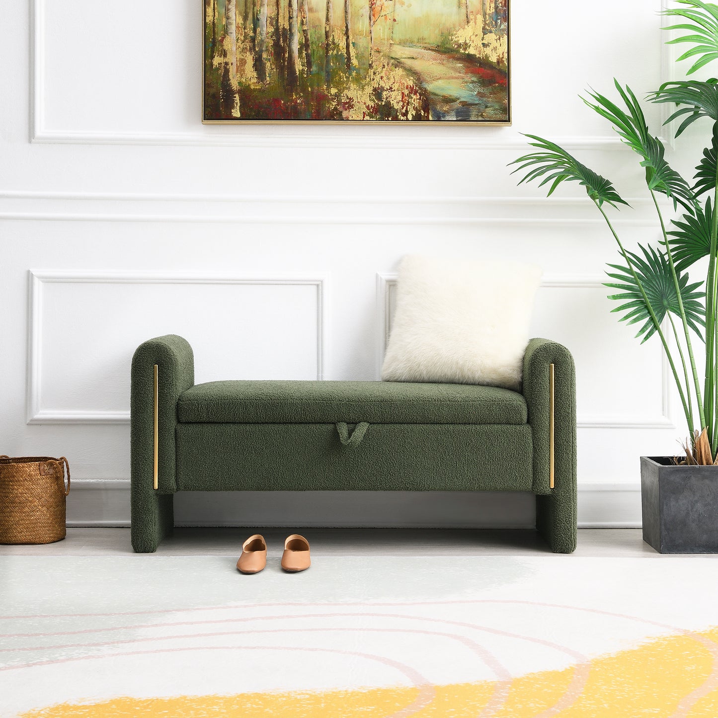 Teddy Upholstered Storage Bench - Olive Green