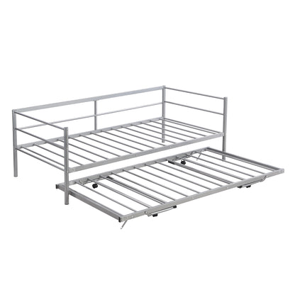 Wago Twin Size Metal Daybed with Adjustable Trundle - Silver