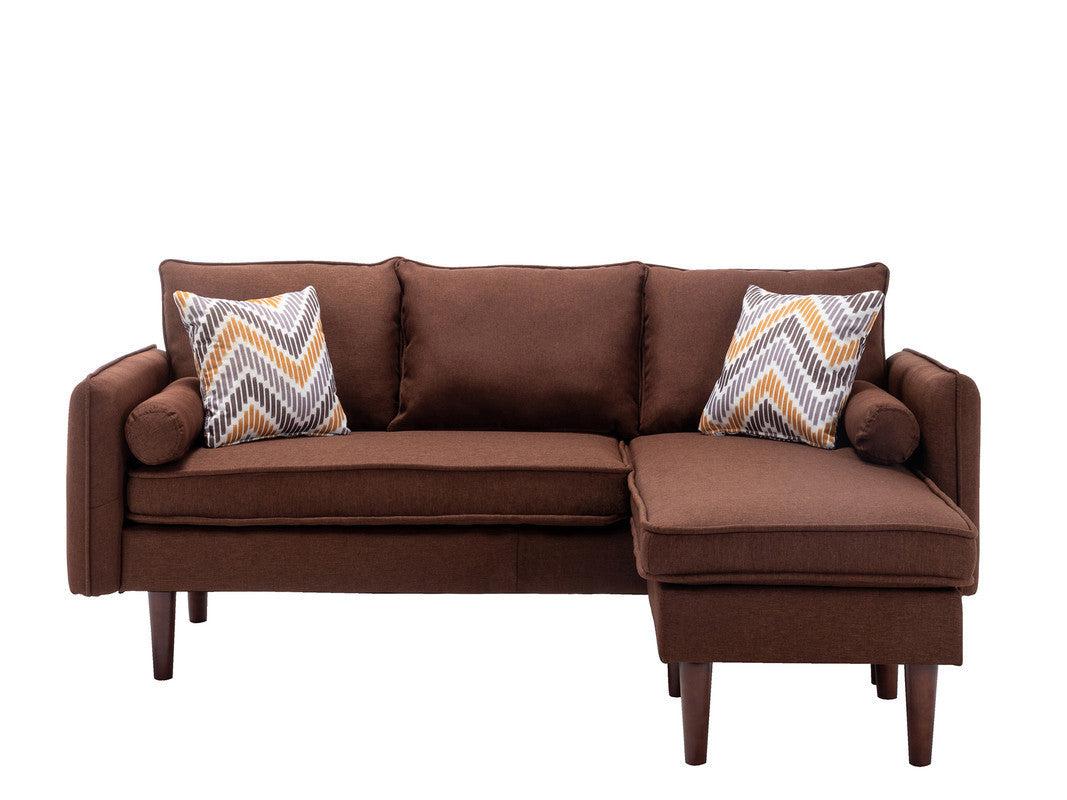 Mia Sectional Sofa Chaise with USB Charger & Pillows - Brown