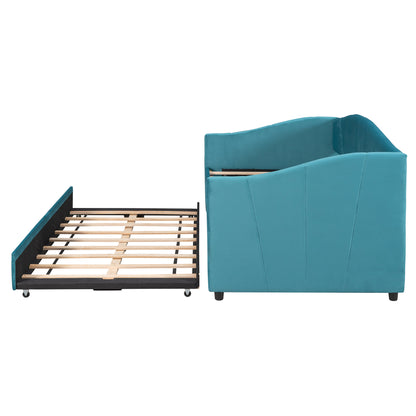 Travis Twin Size Upholstered Daybed with Trundle - Blue