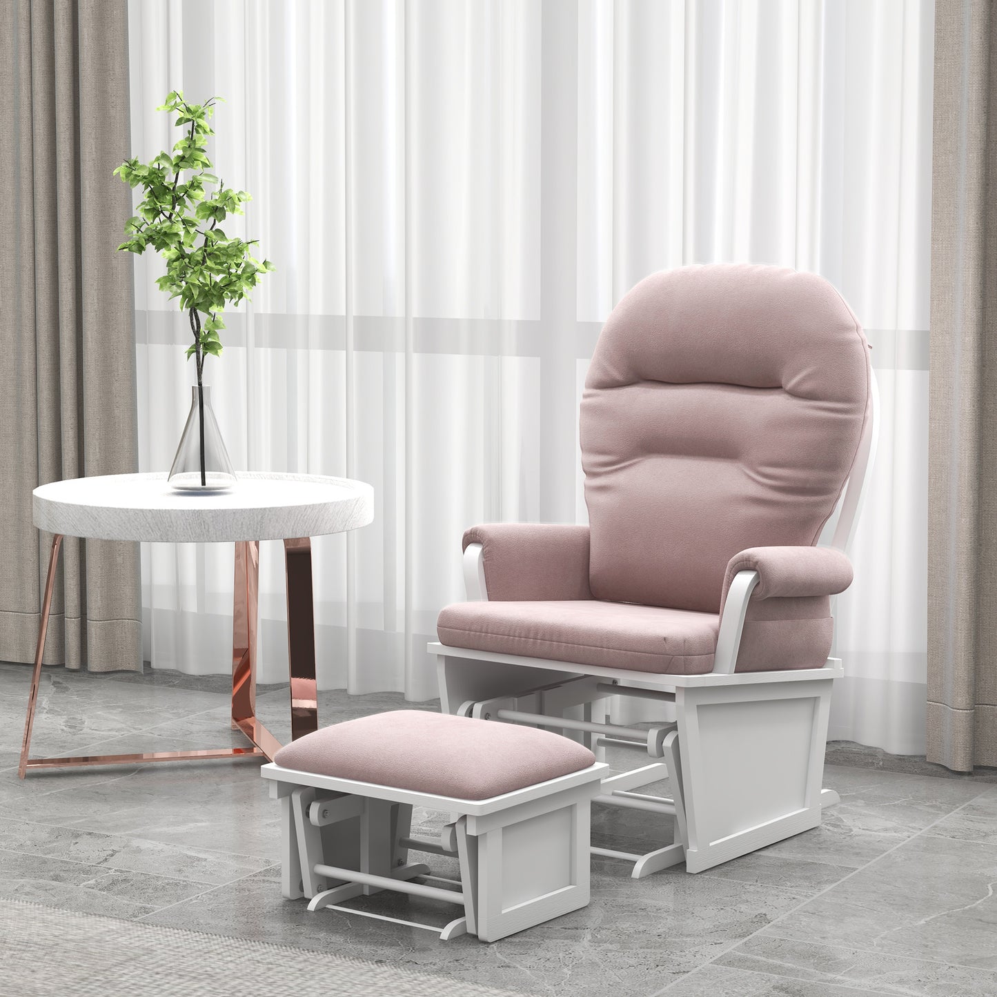 Ewan Nursery Glider Rocking Chair with Ottoman - Pink