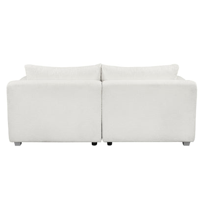 Fabric Sofa with 2 Pillows - White