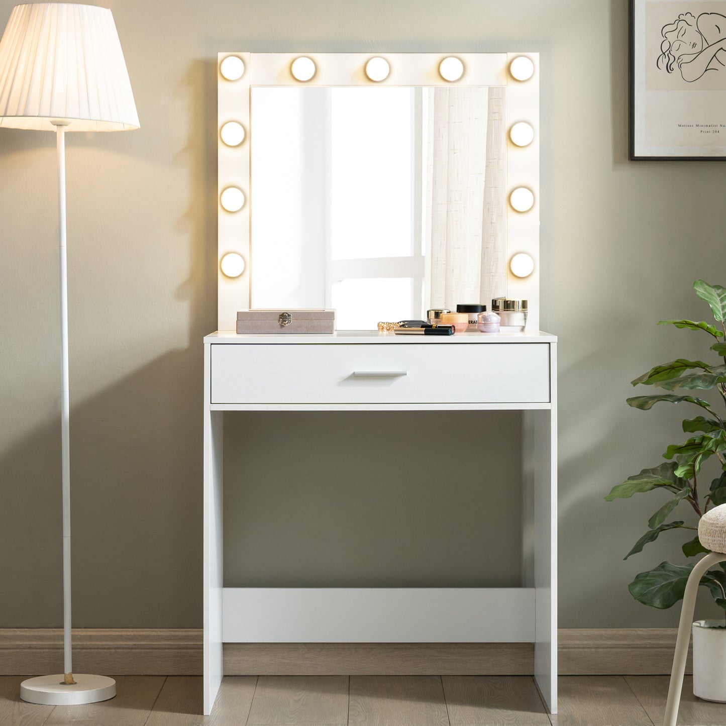 Auro Vanity Desk with Mirror & Light - White