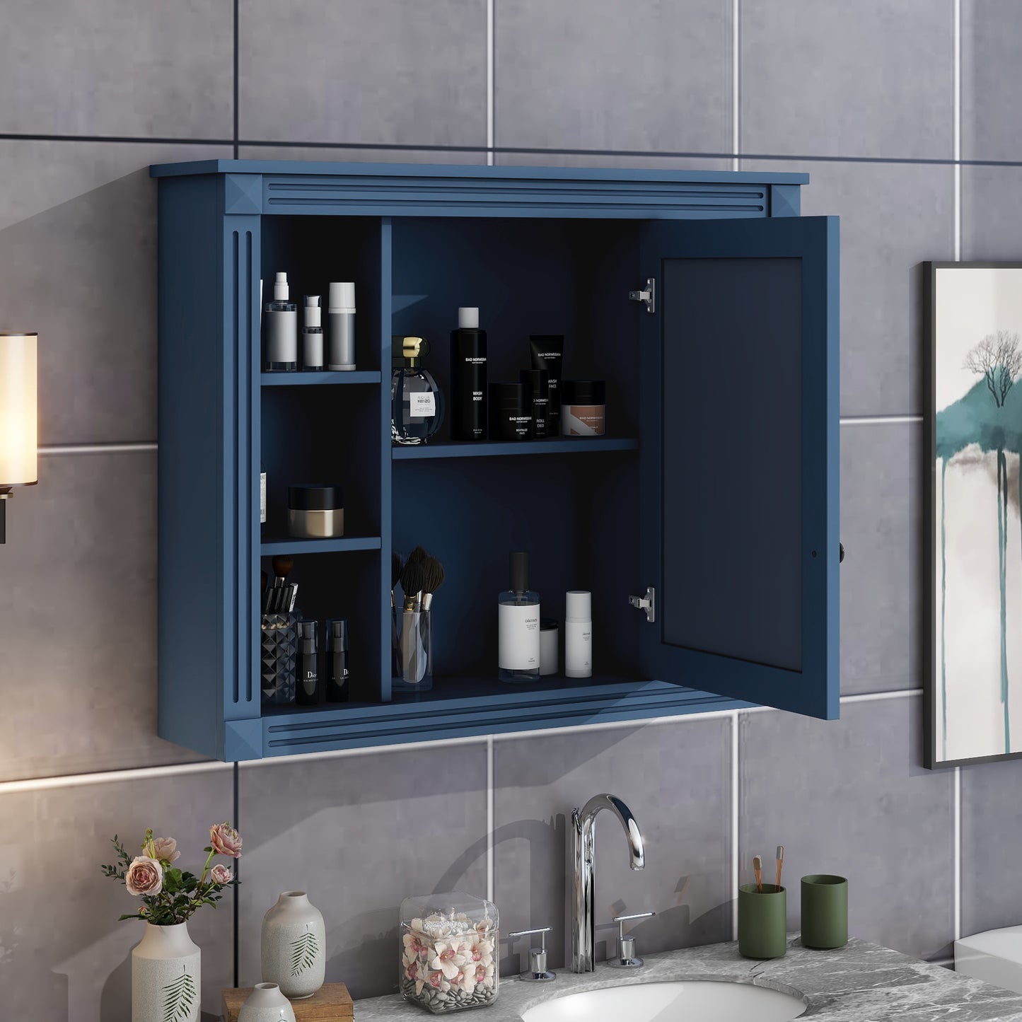 Royal Blue Wall Mounted Bathroom Storage Cabinet