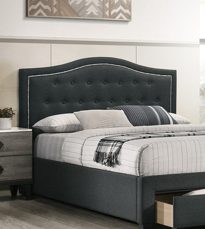 Imani Queen Size Bed w Drawer Button Tufted - Charcoal