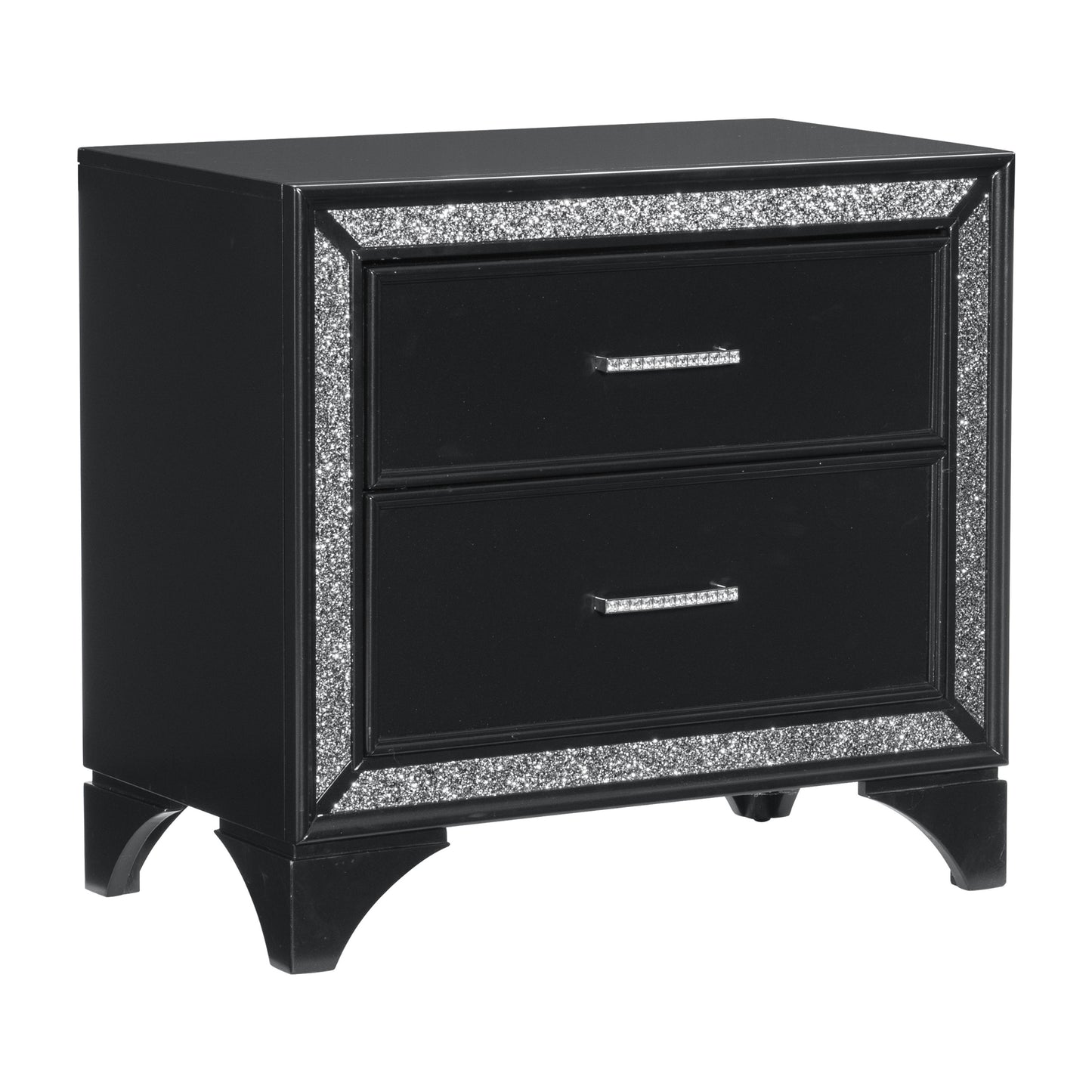 Zirconia Wooden Nightstand Glitter Trim - Black