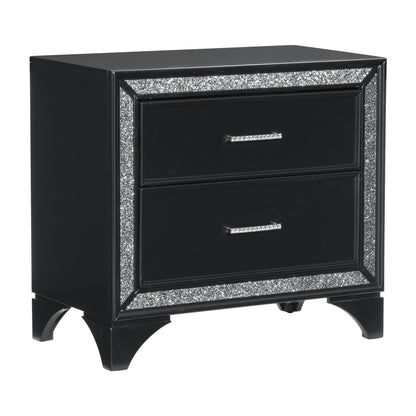 Zirconia Wooden Nightstand Glitter Trim - Black