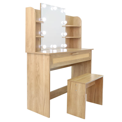 Brooks Vanity Desk Set With LED Lighting Mirror - Natural