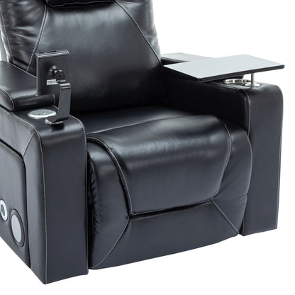 Otto PU Leather Power Recliner r with Surround Sound -Tray Table - Black