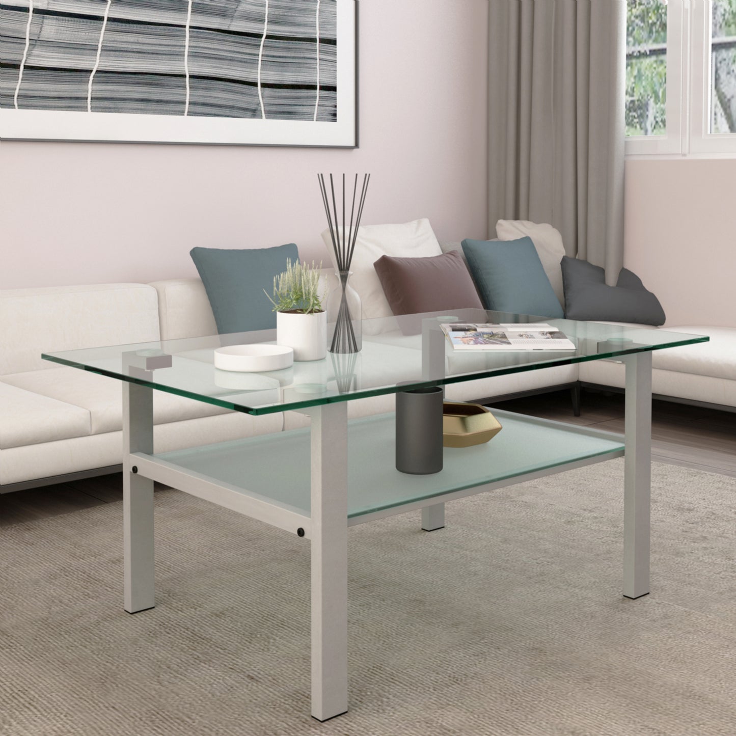 Kaya Glass Top Coffee Table - Grey