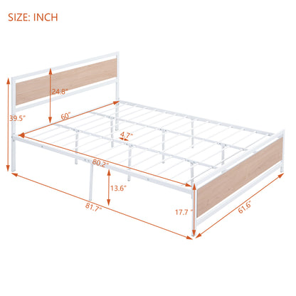 Quasar Queen Size Metal and Wood Platform Bed - White