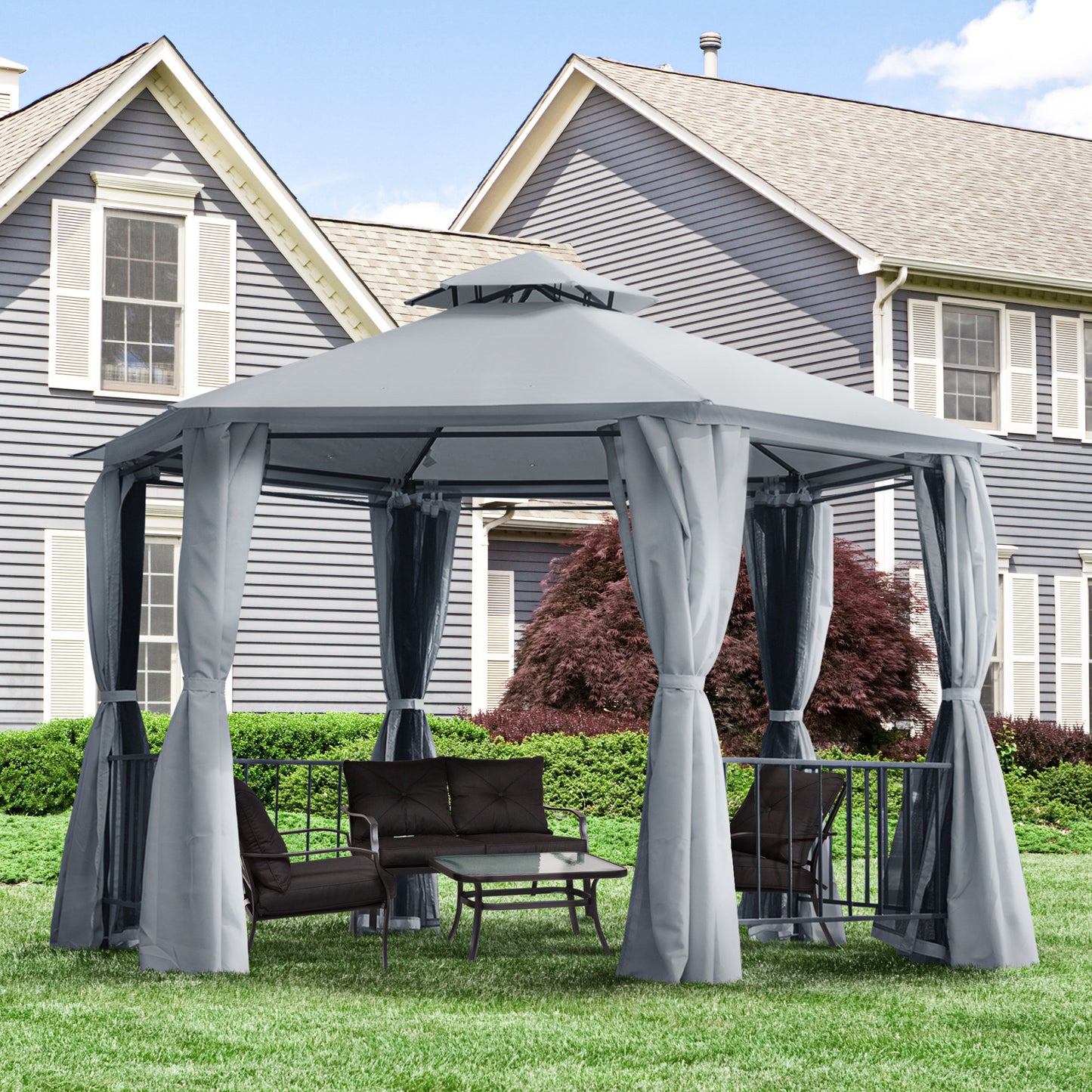 Berton 13 x 13 ft Hexagonal Gazebo Canopy Shelter - Gray