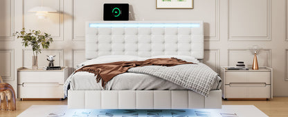 Marc Full Size Floating Bed Frame with LED - White