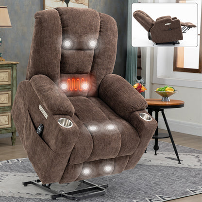 Rico Large Power Lift Recliner Chair with Heat and Massage - Brown