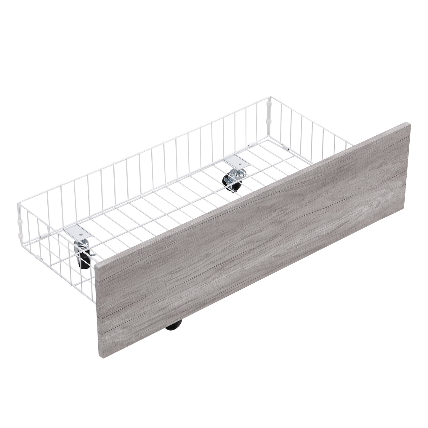 Rosy Twin Size Metal Platform Bed w Rotatable TV Stand - White