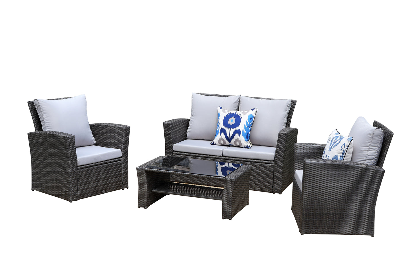 Darnell 4 Pc PE Rattan Wicker Outdoor Patio Furniture Set - Gray