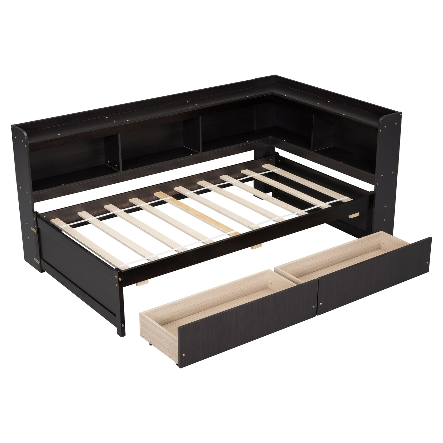 Parker Twin Size Daybed with Bookcases -Drawers - Espresso