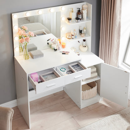 Melanie Vanity Desk with Mirror and Lights - White