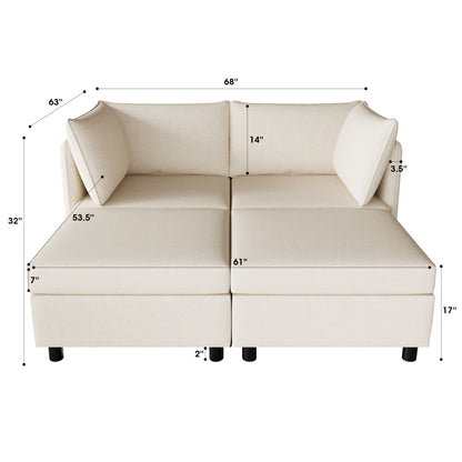 Keen Loveseat  With Ottoman - Beige