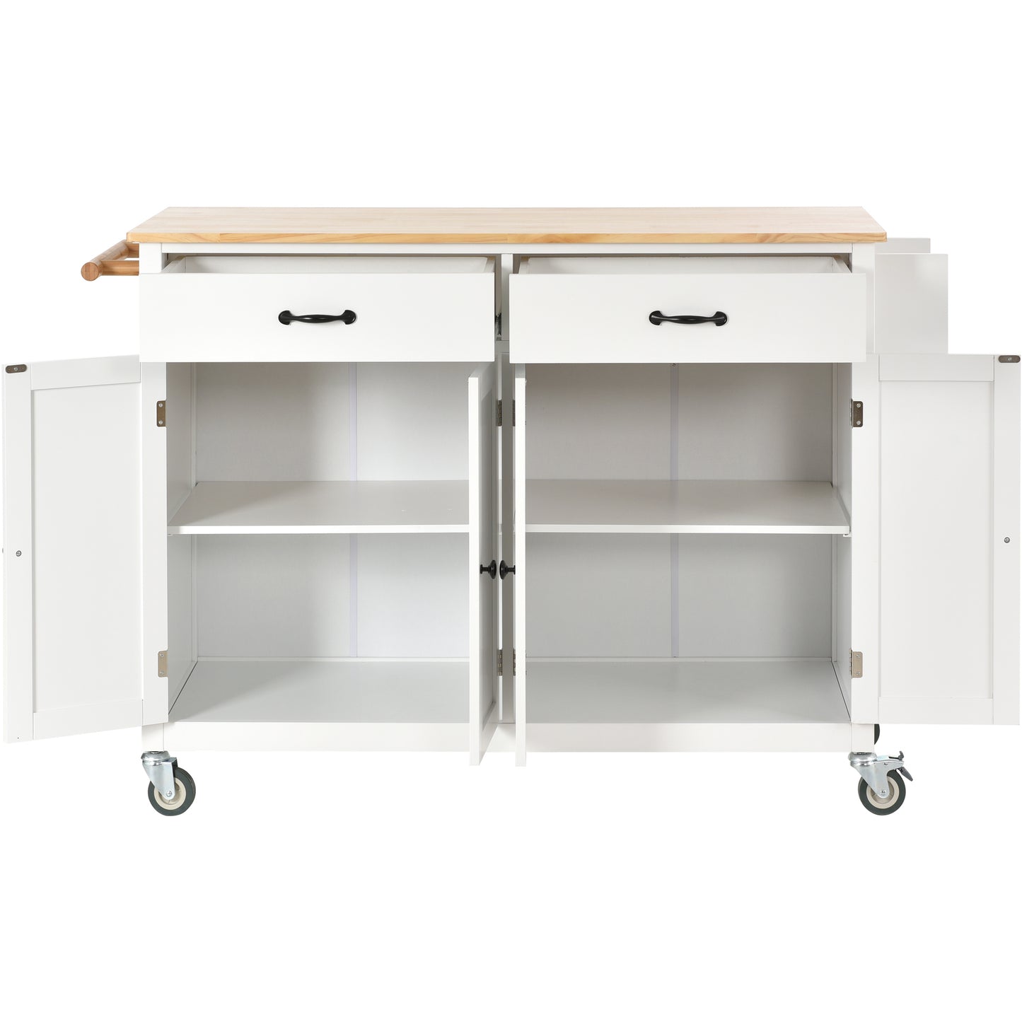 Granite Kitchen Island Cart with Solid Wood Top and Locking Wheels - White