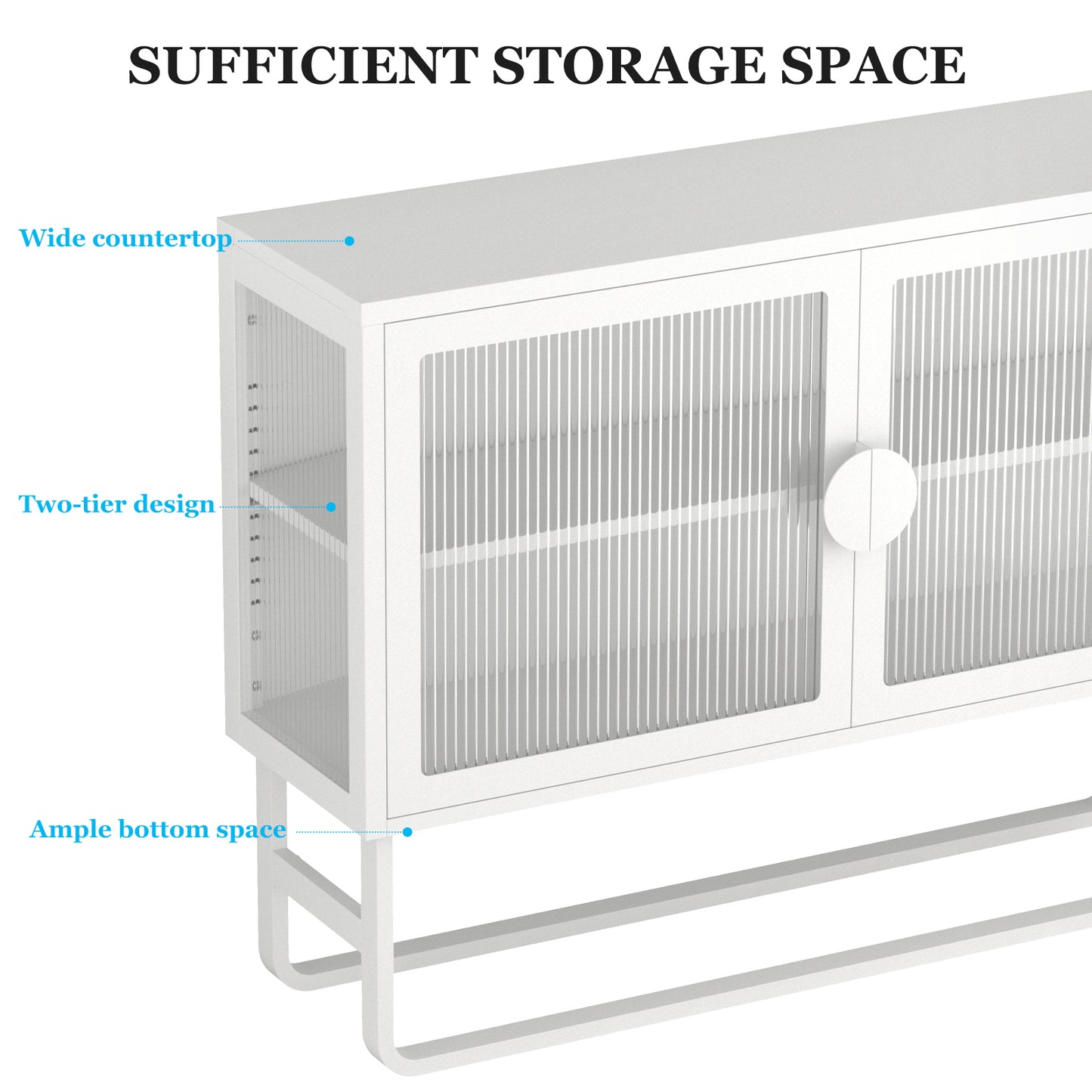 Tempered Glass Cabinet Credenza - White