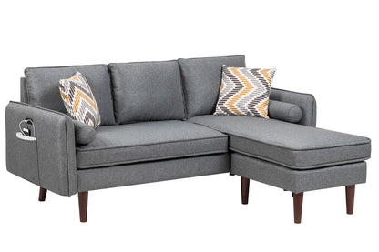 Mia Sectional Sofa Chaise with USB Charger & Pillows - Gray