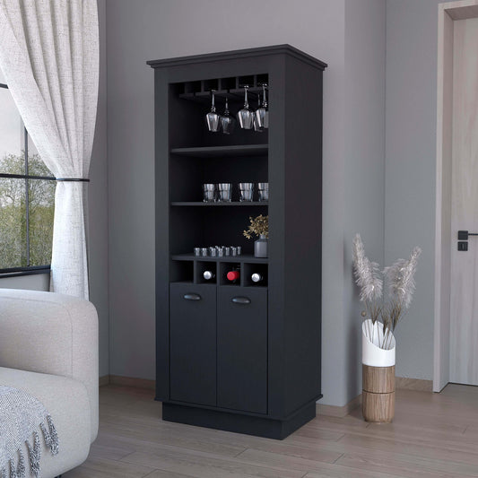 Tyler 4-Built In Wine Rack Bar Cabinet - Black