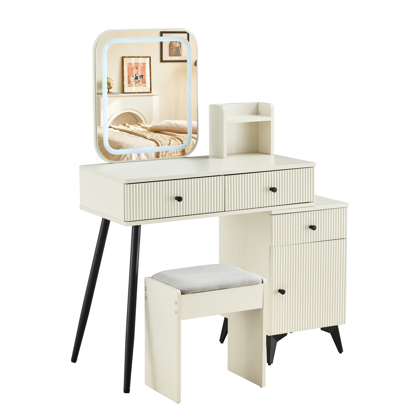 Glover Fluted Makeup Vanity Desk with Square LED Mirror