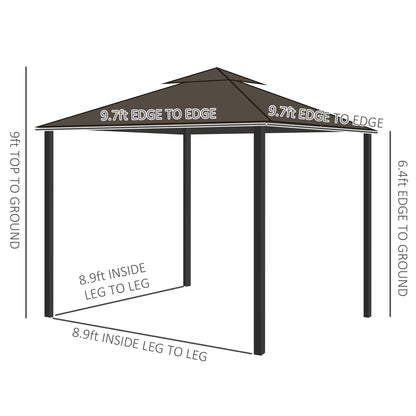 Caruso 10 x 10 ft  Gazebo Canopy Shelter  with Double Vented Roof - Coffee