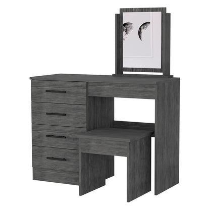 Stonington 4-Drawer Makeup Dressing Table with Stool Smokey Oak