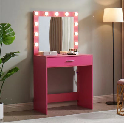 Auro Vanity Desk with Mirror & Light - Pink