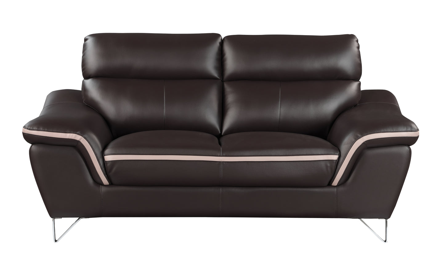 Eden Genuine Leather Loveseat - Brown