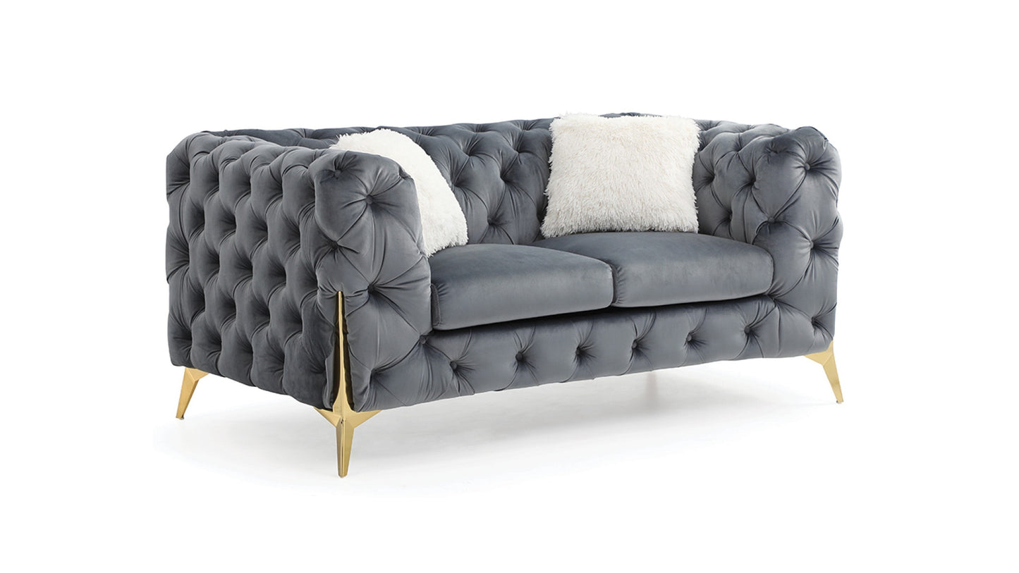 Pratt Tufted Velvet Loveseat - Gray