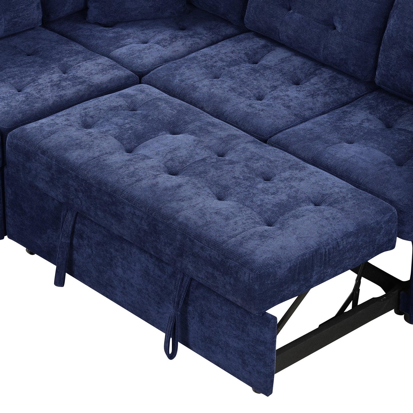 Novak L-shape Sofa Bed Pull-out Sleeper Sofa with Wheels - Navy Blue