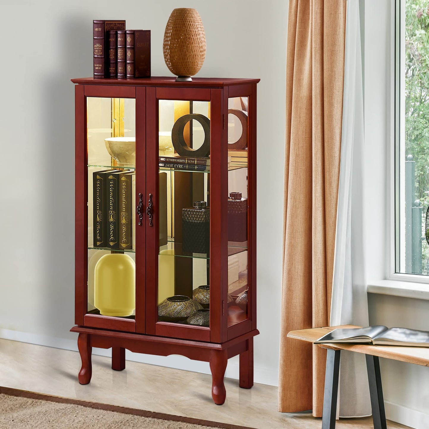 Karla Lighted Curio Diapaly Cabinet - Cherry