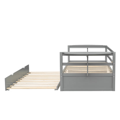 Tumo Twin Size Daybed with Trundle and Foldable Shelves - Gray