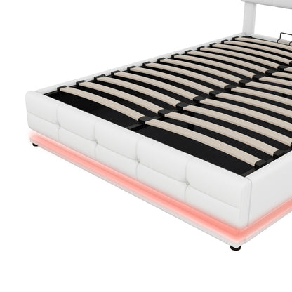 Luxury Dream Full Bed with Smart Storage and LED Illumination - White