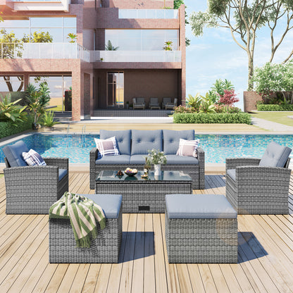 Prado 6 Pc PE Rattan Outdoor Patio Furniture Set - Gray