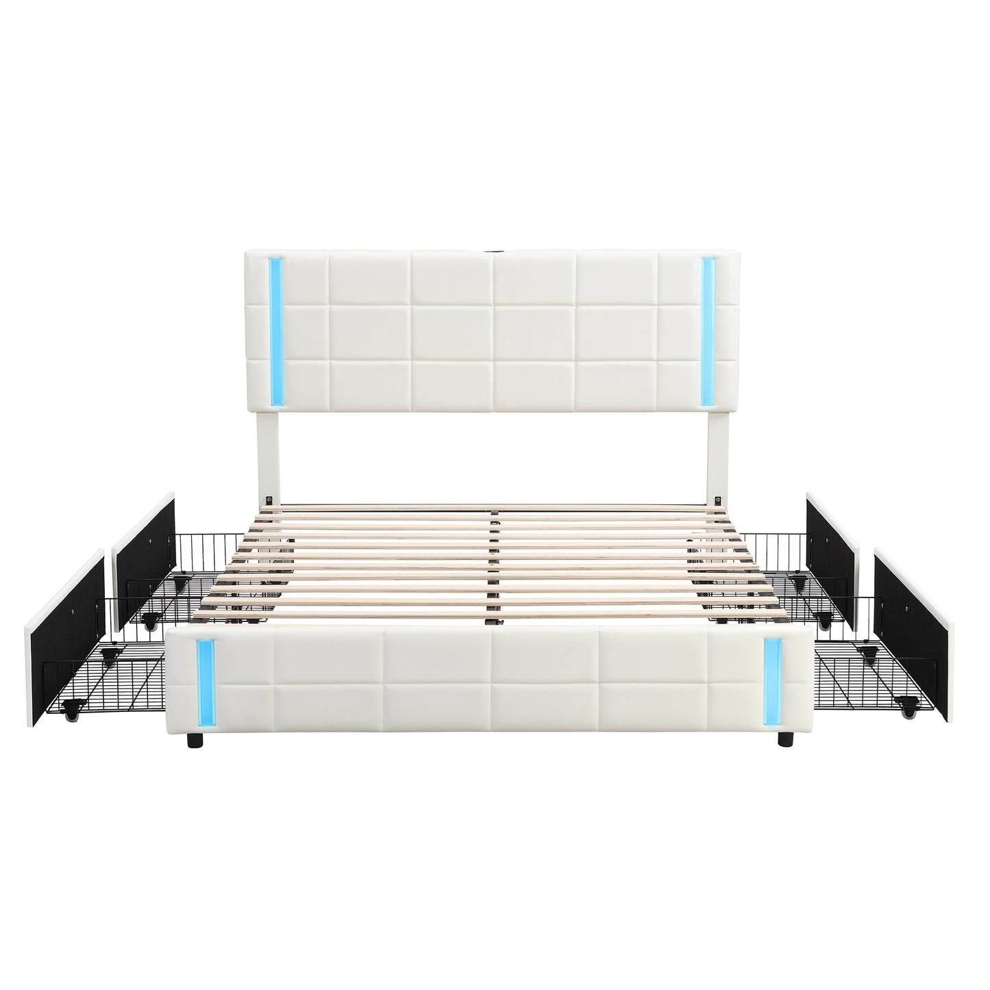 Bot Queen Size Platform Bed with LED - White