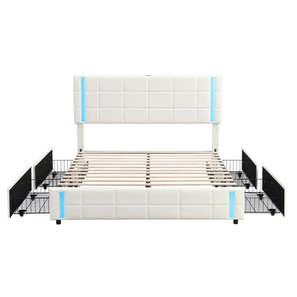 Bot Queen Size Platform Bed with LED - White