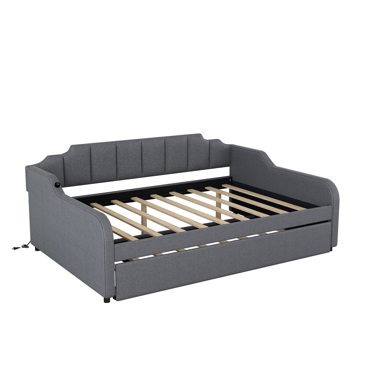 Clair Full Size Daybed with Trundle and USB Chargings - Gray