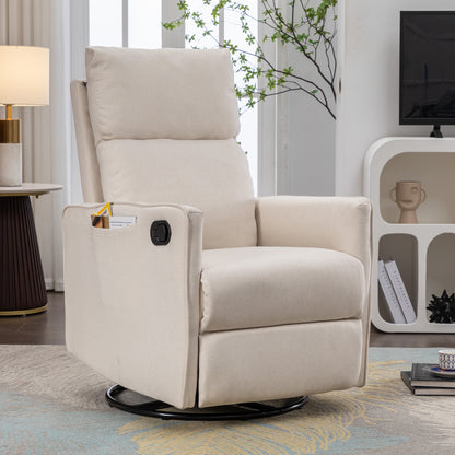 Cotton Linen Fabric Swivel Rocking Chair - Beige