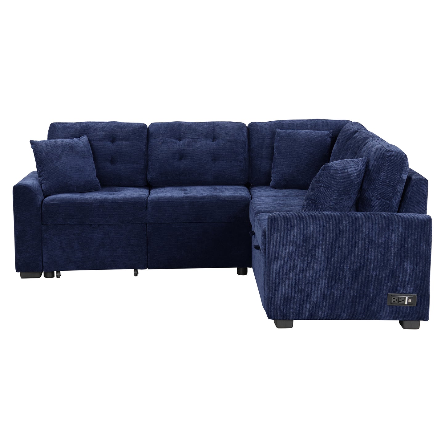 Novak L-shape Sofa Bed Pull-out Sleeper Sofa with Wheels - Navy Blue