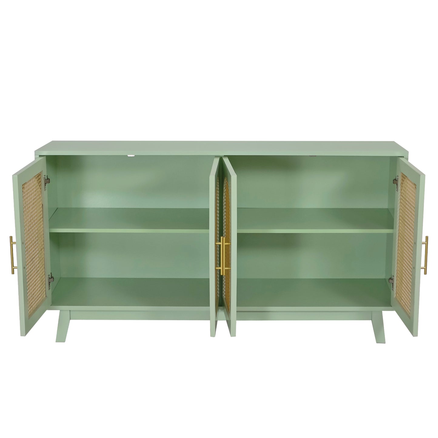 Xenia 4-Door Cabinet with Rattan - Mint Green