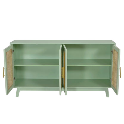 Xenia 4-Door Cabinet with Rattan - Mint Green