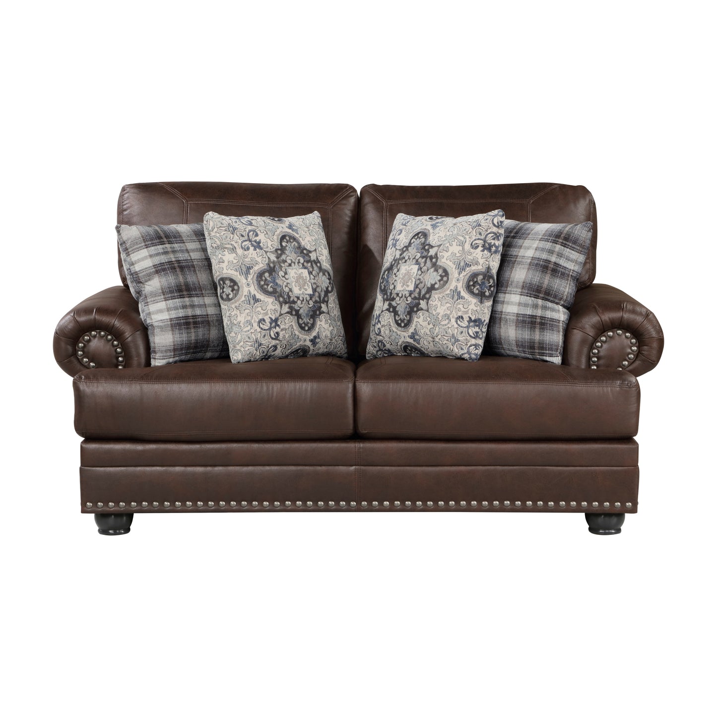 Mora Upholstered Nailhead Trim Loveseat - Dark Brown