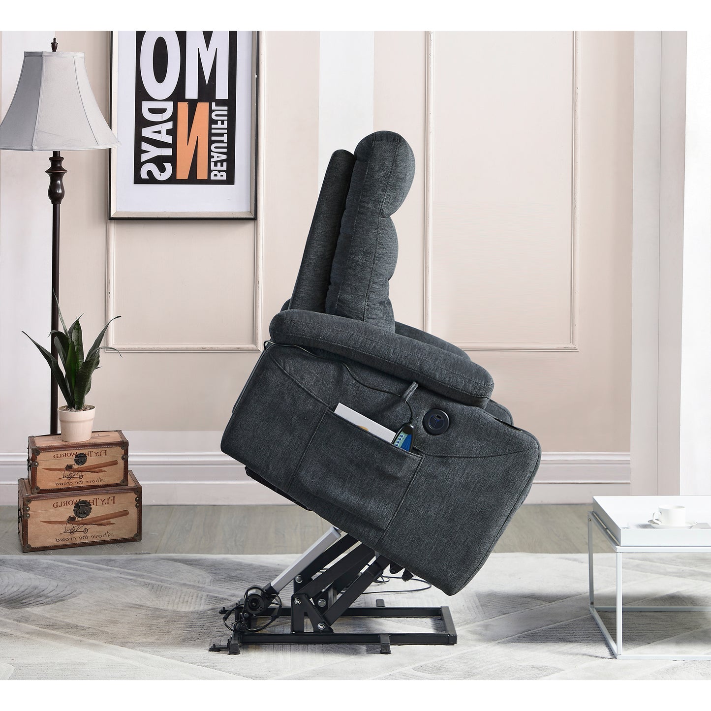 Trek Electric Power Lift Recliner Chair  with Massage and Heat - Dark Gray